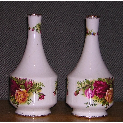 875 - ROYAL ALBERT CHINA VASES (Pair) IN THE OLD COUNTRY ROSES DESIGN