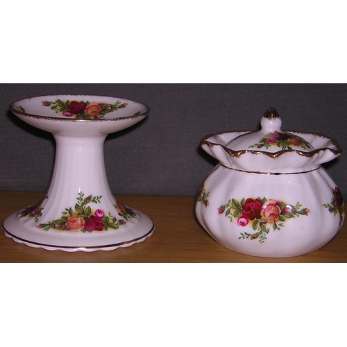 877 - ROYAL ALBERT CHINA CANDLEHOLDER Plus LIDDED TRINKET BOX IN THE OLD COUNTRY ROSES DESIGN