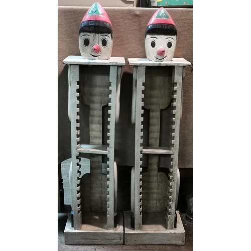 92 - WOODEN PAINTED PINNOCHIO FREE STANDING 102cm CD RACKS (2) (Damage to Nose On One)(Please Note This L... 