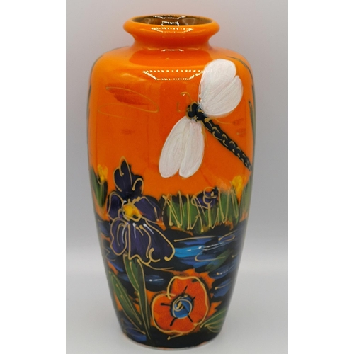 930 - ANITA HARRIS ART POTTERY Large 21cm VASE (Dragonfly,Iris & Poppy)