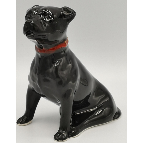 935 - ANITA HARRIS ART POTTERY MODEL OF A BLACK STAFFORDSHIRE BULL TERRIER  Signed In Gold By Anita Harris