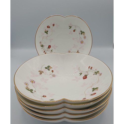 944 - WEDGWOOD CHINA 20.5cm x 18cm KIDNEY SHAPED BOWLS (6) IN THE WILD STRAWBERRY DESIGN