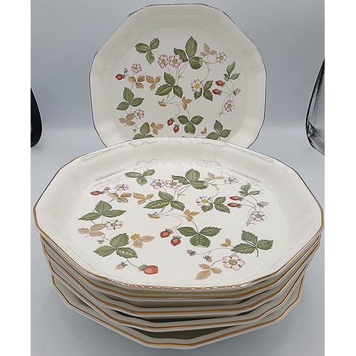 945 - WEDGWOOD CHINA 24.5cm OCTAGONAL DISHES (6) IN THE WILD STRAWBERRY DESIGN