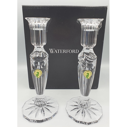 953 - WATERFORD CRYSTAL (Boxed Set Of Two) CANDLESTICKS IN THE PRENTISS DESIGN