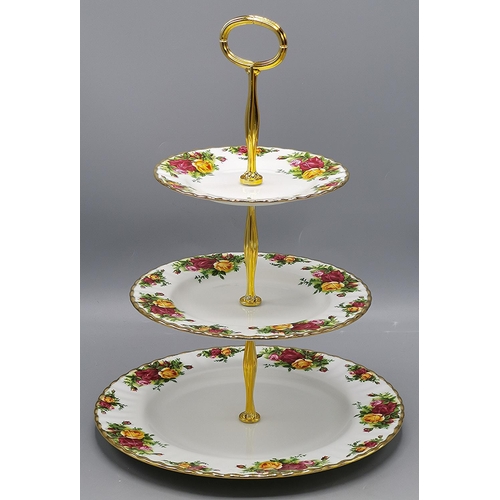 960 - ROYAL ALBERT CHINA THREE TIER CAKE STAND IN THE OLD COUNTRY ROSES DESIGN (Original Box)