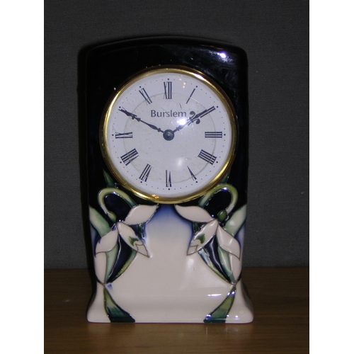 1086 - MOORCROFT MANTLE CLOCK IN THE SNOWDROP DESIGN (Red Dot)