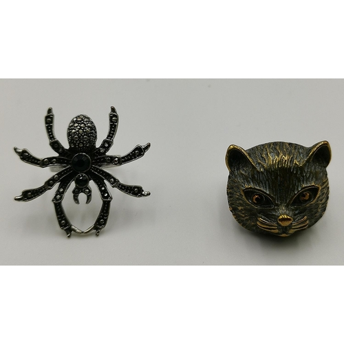 1192 - YELLOW METAL CAT RING & SPIDER WHITE METAL RING