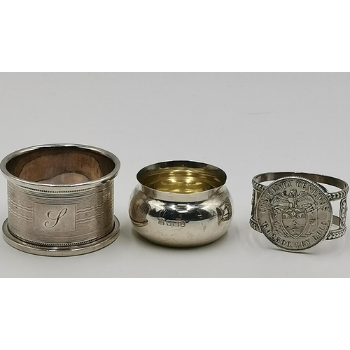 1206 - PRESENTED AS A SILVER (Hallmarked) NAPKIN RING , SALT Plus A WHITE METAL (Tests As Silver) NAPKIN RI... 