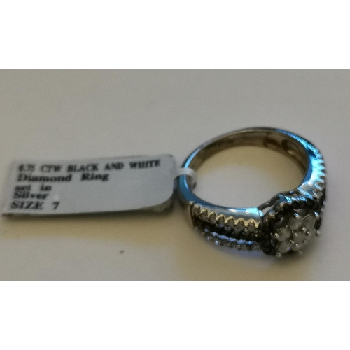 1222 - PRESENTED AS A SILVER /WHITE & BLACK DIAMOND DRESS RING (0.75ct Diamonds) (Weight 3.78 Grams, Size O... 