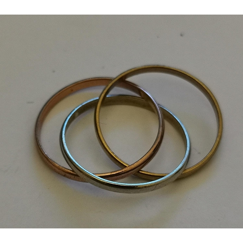 1226 - PRSENTED AS A TRI COLOURED 9ct GOLD (Hallmarked) RUSSIAN WEDDING RINGS (Size O/P, Weight 2.71 Grams)