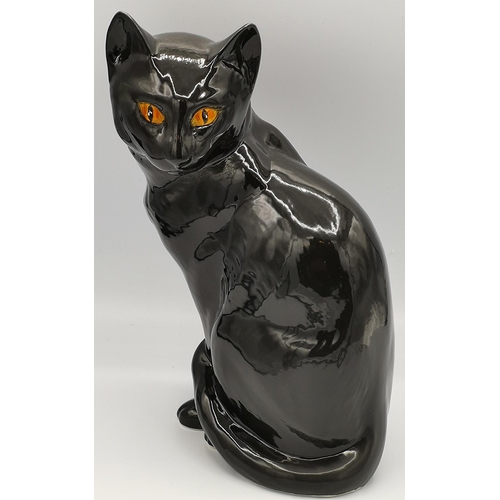 1248 - ANITA HARRIS ART POTTERY 20cm MODEL OF A BLACK SITTING CAT (Looking Left)   (Signed In Gold By Anita... 