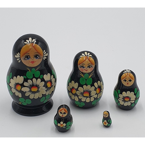 1262 - RUSSIAN  (Hand Painted) MATRYOSHKA DOLL SET (Black)
(Matryoshka dolls; also known as babushka dolls,... 