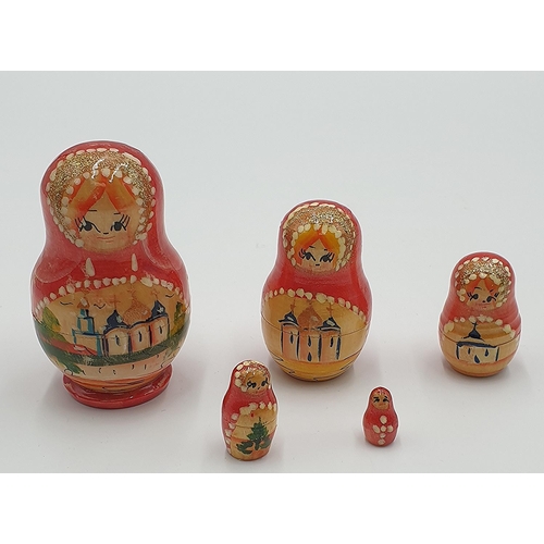 1263 - RUSSIAN  (Hand Painted) MATRYOSHKA DOLL SET (Red)
(Matryoshka dolls; also known as babushka dolls, s... 