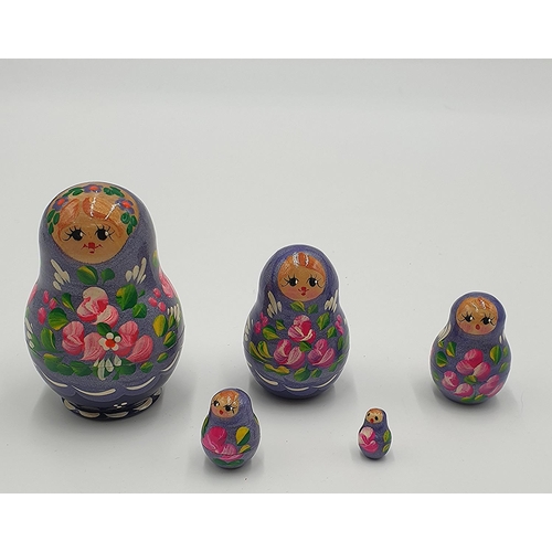 1264 - RUSSIAN  (Hand Painted) MATRYOSHKA DOLL SET (Purple)
(Matryoshka dolls; also known as babushka dolls... 