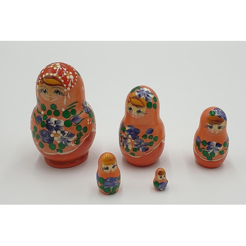 1265 - RUSSIAN  (Hand Painted) MATRYOSHKA DOLL SET (Orange)
(Matryoshka dolls; also known as babushka dolls... 