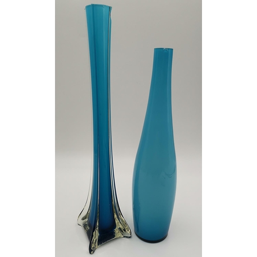 1296 - LIGHT BLUE Large 34cm And 40cm GLASS VASES (2) (A/F)(Please Note This Lot WILL NOT BE PACKED OR SHIP... 