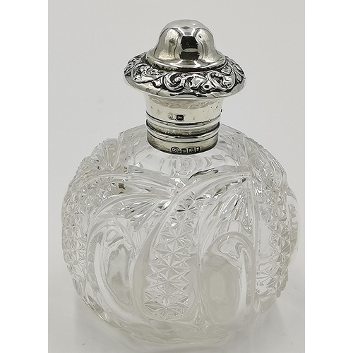 300 - PRESENTED AS A SILVER (Hallmarked) TOPPED GLASS 12.5cm SCENT BOTTLE By John Round Of Sheffield (Poss... 