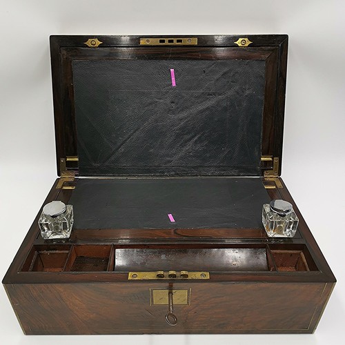 980 - BRASS BOUND CAMPAIGN WRITING SLOPE With FITTED INTERIOR,SECRET DRAWER And INKWELLS