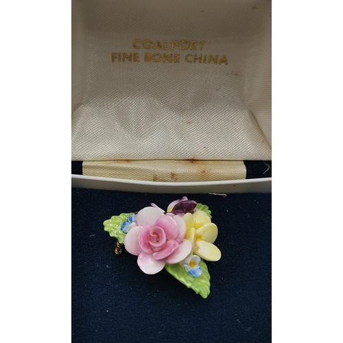 1325 - COALPORT CHINA FLORAL BROOCH (Original Box)