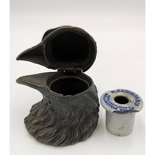 754 - BRONZE VICTORIAN EAGLES HEAD INK WELL