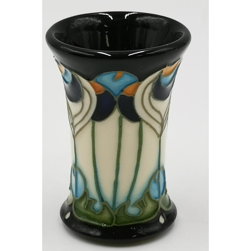 162 - MOORCROFT Miniature VASE IN THE PEACOCK FEATHERS DESIGN (Red Dot)