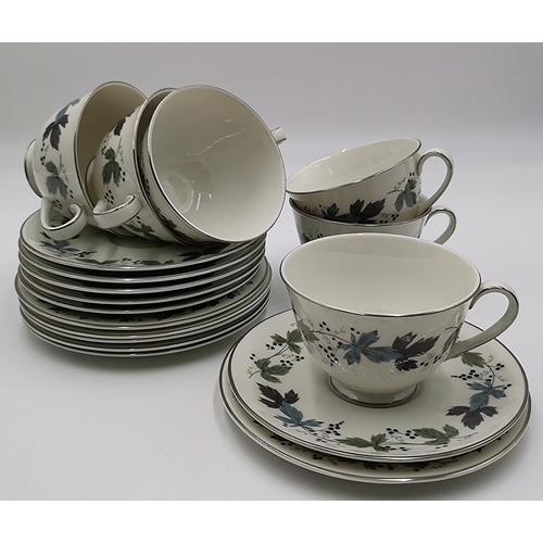 667 - ROYAL DOULTON CHINA BURGUNDY 18 Piece TEASET