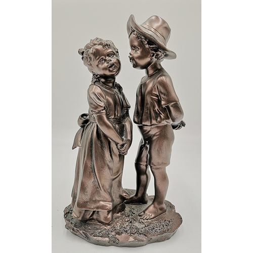 705 - COLD CAST BRONZE 23cm FIGURINE OF A BOY And GIRL