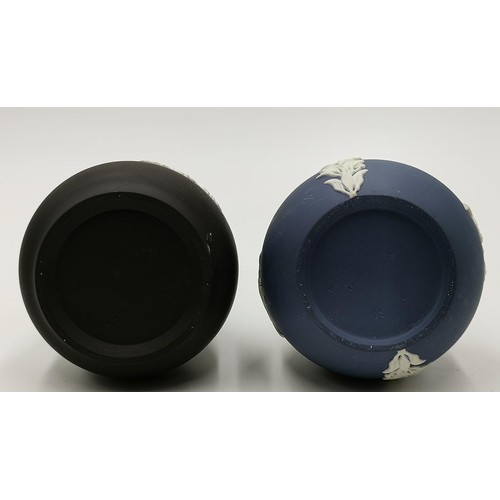 683 - WEDGWOOD 12cm & 13cm BUD VASES (2) (One Blue The Other Black)