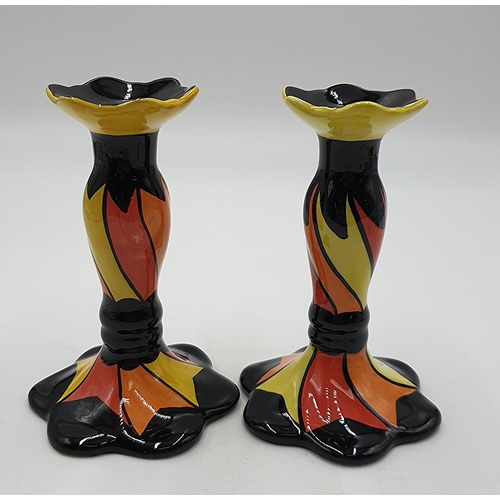 1008 - LORNA BAILEY Large 16cm CANDLESTICKS IN THE CHETWYND DESIGN c1999 (Old Ellgreave Backstamp) Signed B... 