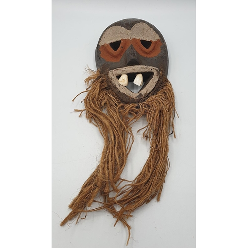 1087 - POLYNESIAN 18cm x 12cm RITUAL MASK With REAL TEETH