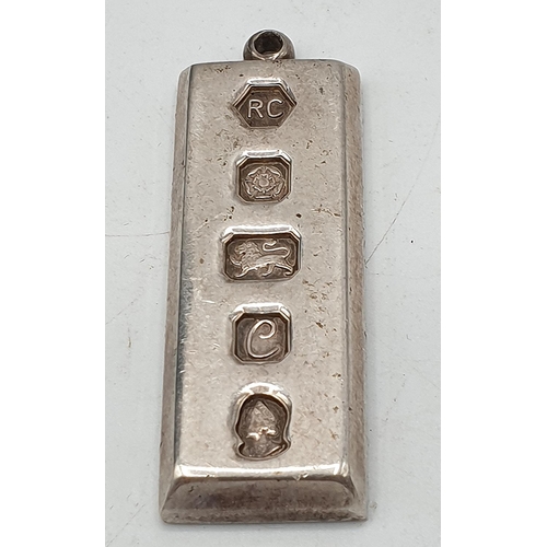 120A - PRESENTED AS A SILVER (Hallmarked) 4.5cm INGOT PENDANT (Total Weight 29.06 Grams)