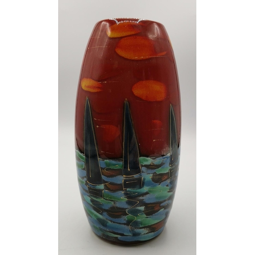 1266 - ANITA HARRIS STUDIO'S 17cm VASE IN THE SAILING AWAY DESIGN (Trial Piece) Signed By Designer Sam John... 