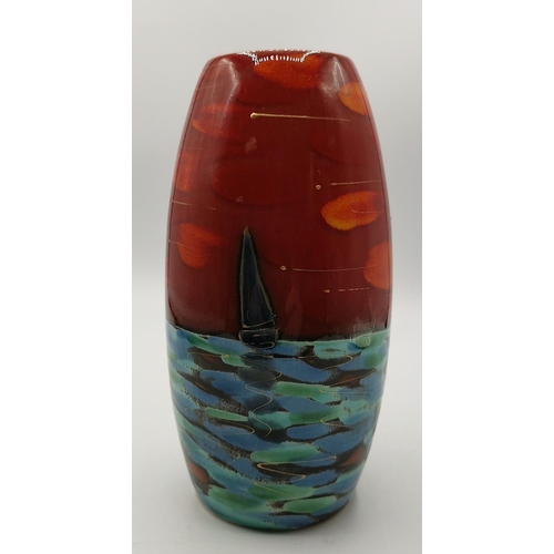 1266 - ANITA HARRIS STUDIO'S 17cm VASE IN THE SAILING AWAY DESIGN (Trial Piece) Signed By Designer Sam John... 