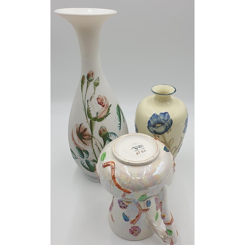 1274 - ARTHUR WOODS LUSTRE WARE 20.5cm JUG Plus 25cm And 40cm FLORAL VASES (2)