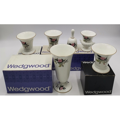 1279 - WEDGWOOD CHINA VASES , Plus BELL IN THE HATHAWAY ROSE DESIGN (All Original Boxes)