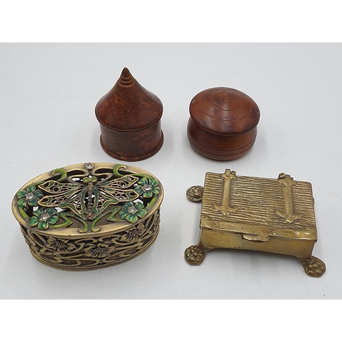 1293 - BRASS/WOOD DRAGONFLY TRINKET BOXES (4)