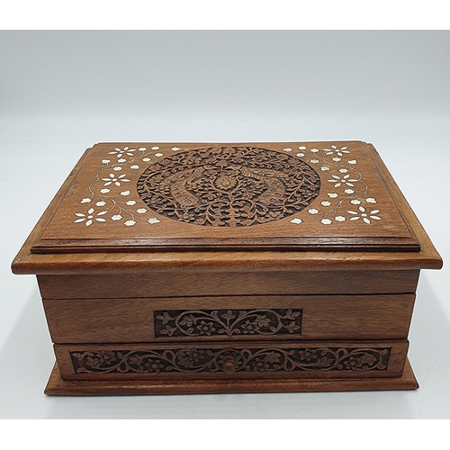 1304 - WOODEN 28cm x 21cm x 13cm INLAID WRITING BOX/SLOPE