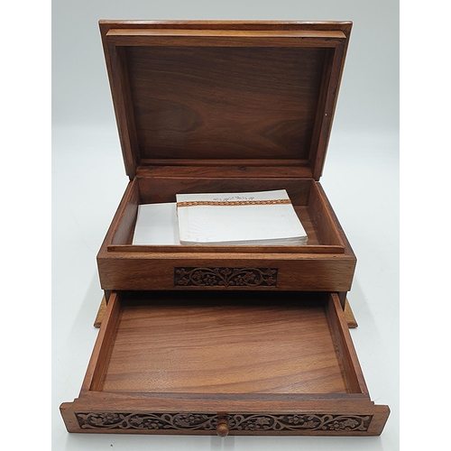 1304 - WOODEN 28cm x 21cm x 13cm INLAID WRITING BOX/SLOPE