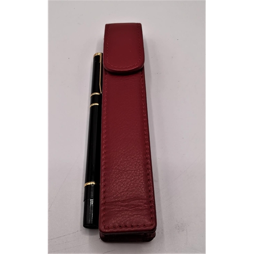 1339 - WATERMAN BLACK BIRO & OLD RED LEATHER CASE