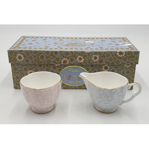 1360 - WEDGWOOD CHINA CREAM & SUGAR IN THE CUCKOO DESIGN (Original Box)