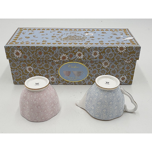 1360 - WEDGWOOD CHINA CREAM & SUGAR IN THE CUCKOO DESIGN (Original Box)