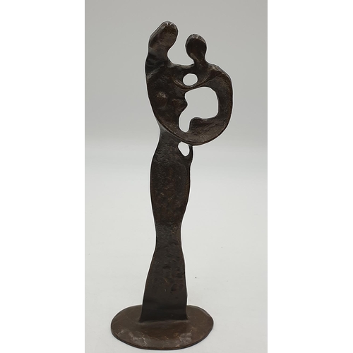 1369 - BRONZE 23cm MODERNIST SCULPTURE OF A MOTHER And CHILD