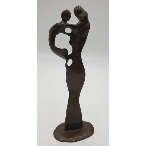 1369 - BRONZE 23cm MODERNIST SCULPTURE OF A MOTHER And CHILD