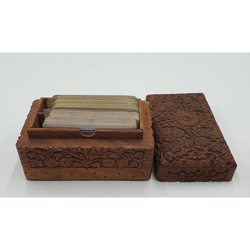 1370 - WOODEN CARVED TWIN PACK CARD BOX