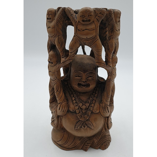 1377 - WOODEN Large 21cm (Hand Carved) BUDDHA SCULPTURE