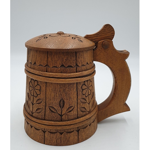 624 - WOODEN Large 18cm (Hand Carved) LIDDED BEER STEIN