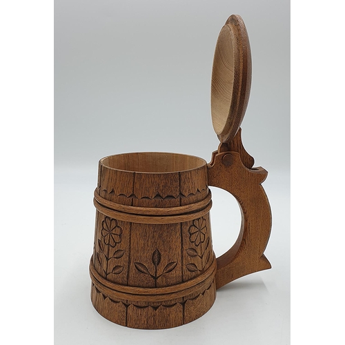 624 - WOODEN Large 18cm (Hand Carved) LIDDED BEER STEIN