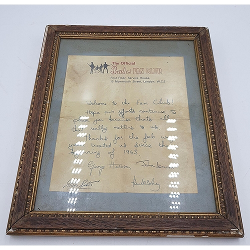 632 - FRAMED BEATLES FAN CLUB LETTER (26cm x 31.5cm) (Please Note This Lot WILL NOT BE PACKED OR SHIPPED..... 