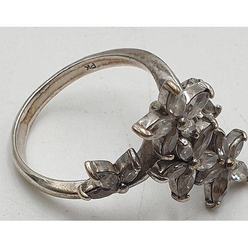 637 - PRESENTED AS A SILVER (925) FLOWER STONE SET RING (Size S,Total Weight 5.28 Grams) (Stone Missing)