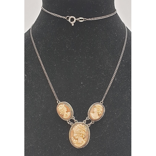 638 - PRESENTED AS A SILVER (925) CAMEO TRIO 53cm NECKLACE (Weight 8.6 Grams)